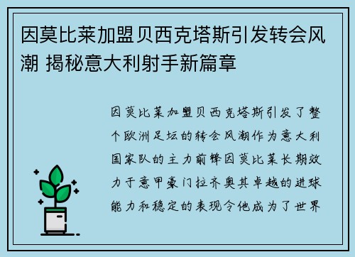 因莫比莱加盟贝西克塔斯引发转会风潮 揭秘意大利射手新篇章